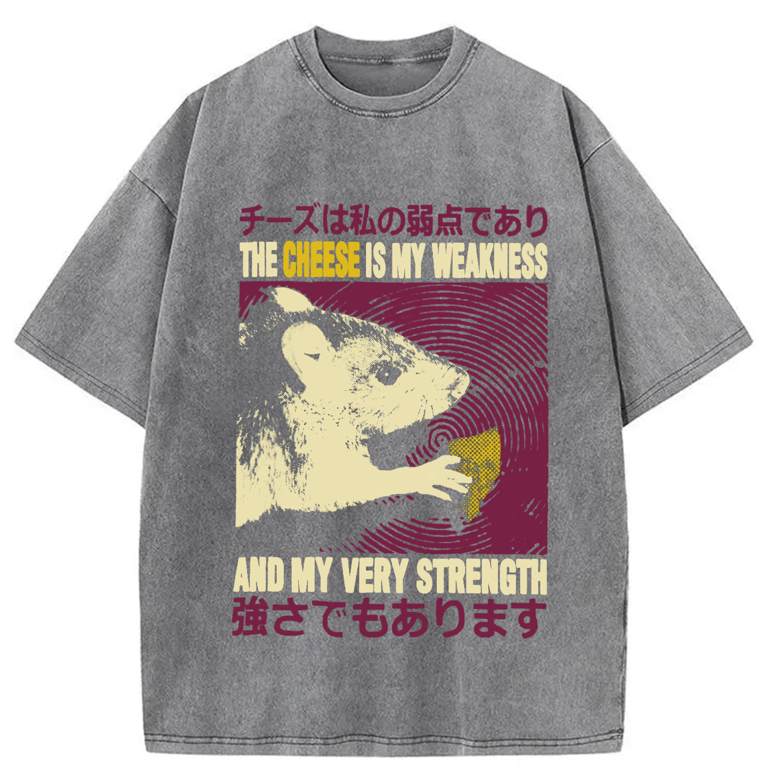 Modecanvas The Cheese is My Weakness Washed T-Shirt-modecanvas