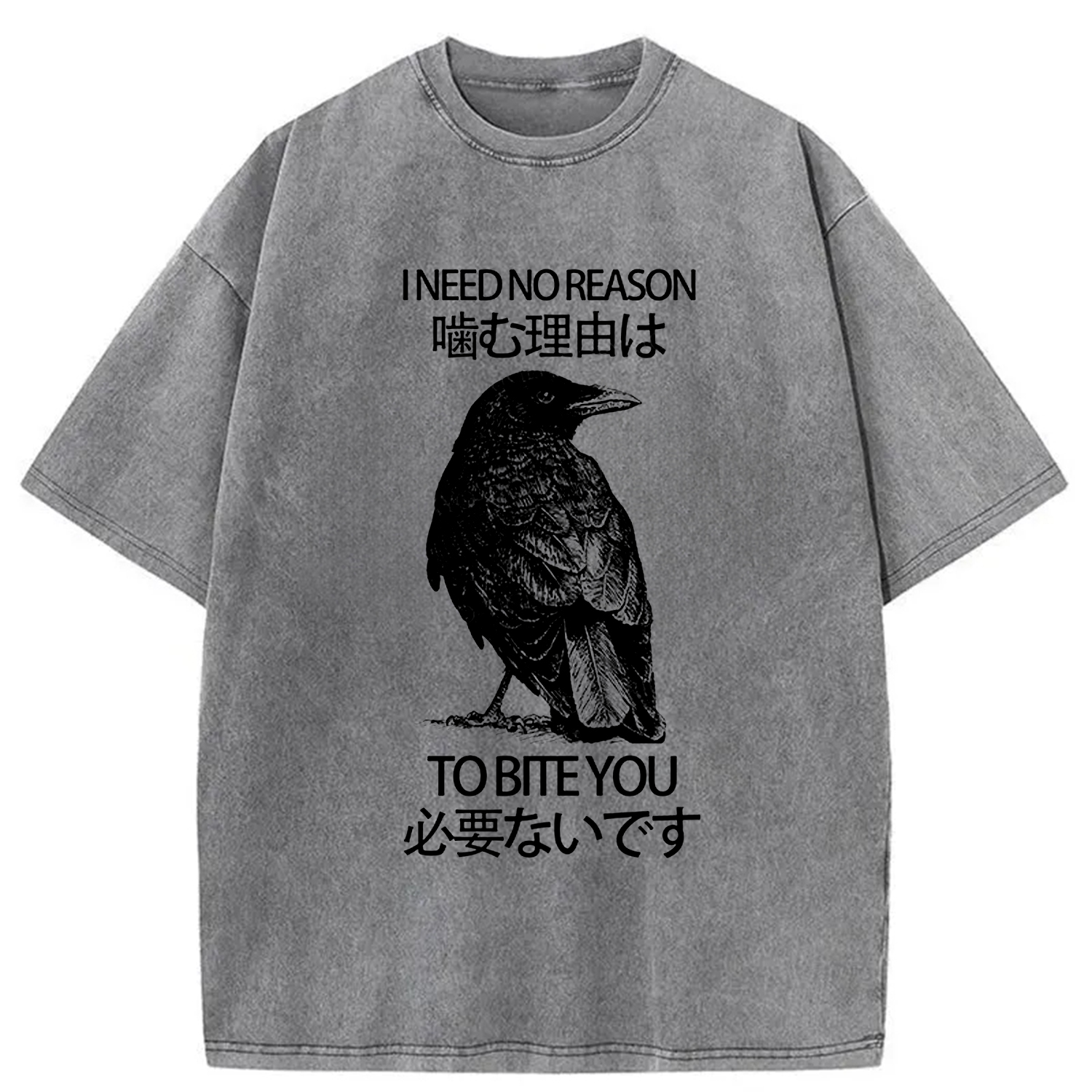 Modecanvas Crow Pecking People Washed T-Shirt