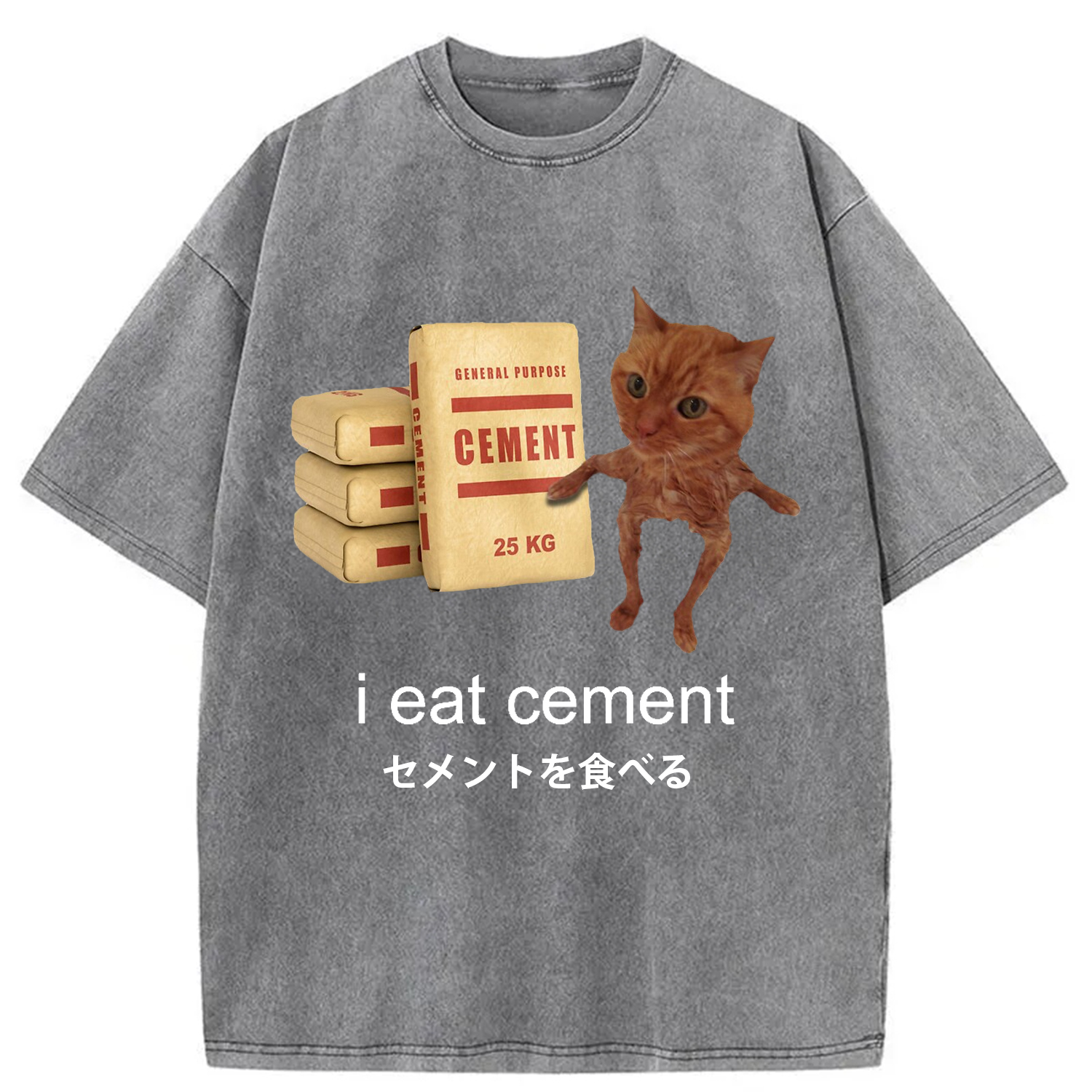 Modecanvas I Eat Cement Meme Washed T-Shirt-modecanvas