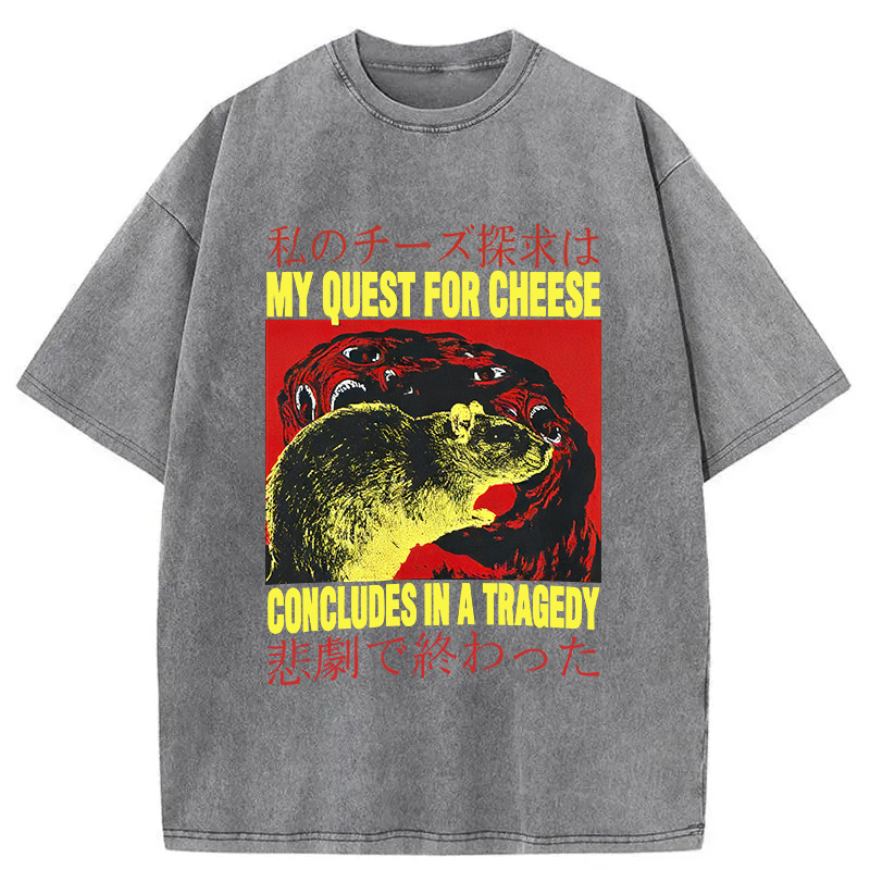 Modecanvas My Quest For Cheese Rat Japanese DTG Printing Washed T-Shirt-modecanvas
