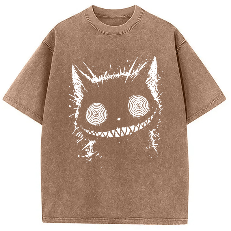 Modecanvas Creepy Cheshire Cat DTG Printing Washed T-Shirt-modecanvas