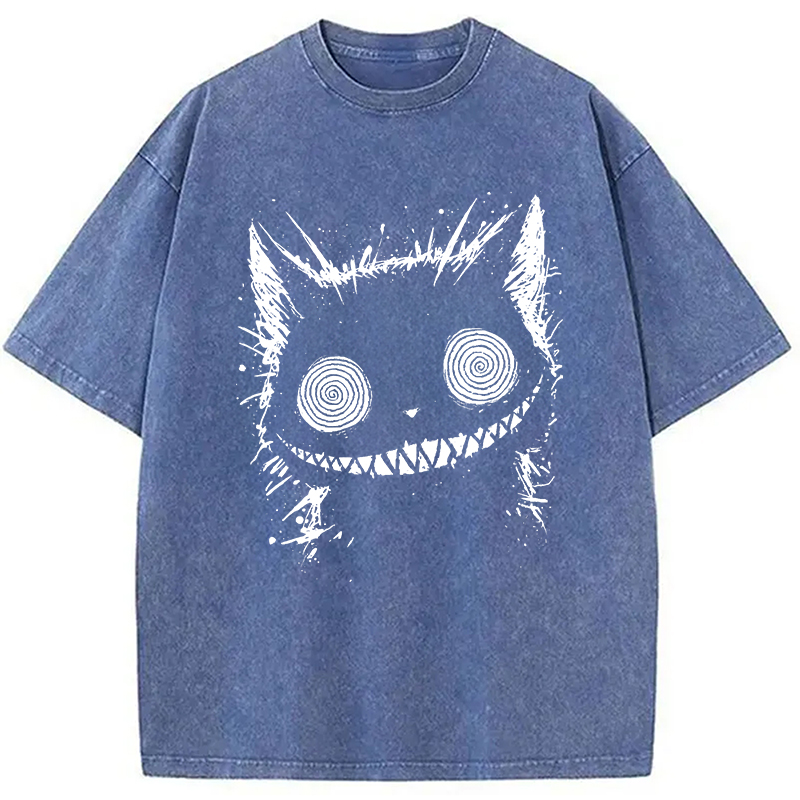 Modecanvas Creepy Cheshire Cat DTG Printing Washed T-Shirt-modecanvas
