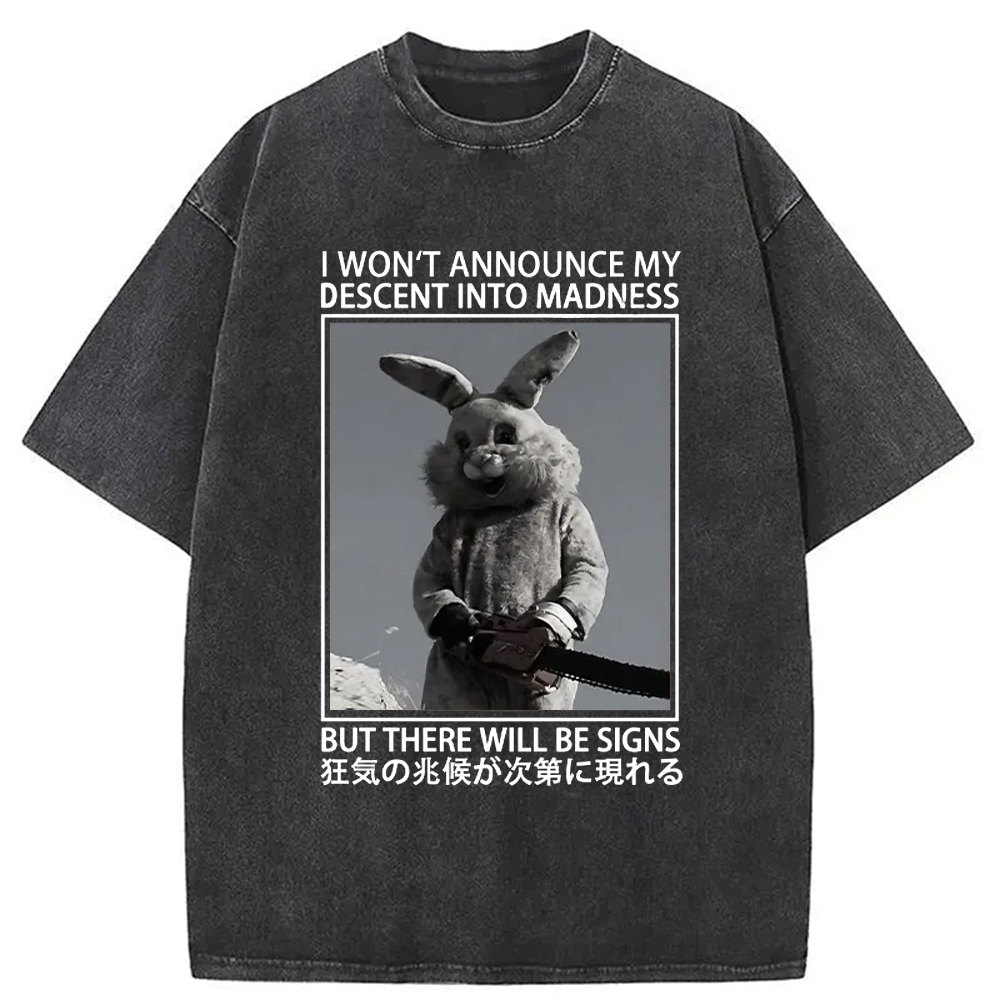 Modecanvas Rabbit Goes Into Madness Washed T-Shirt-modecanvas