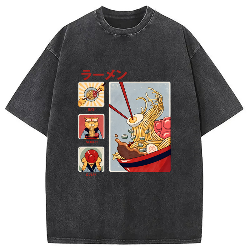 Modecanvas Making Ramen Steps To Cats Washed T-Shirt