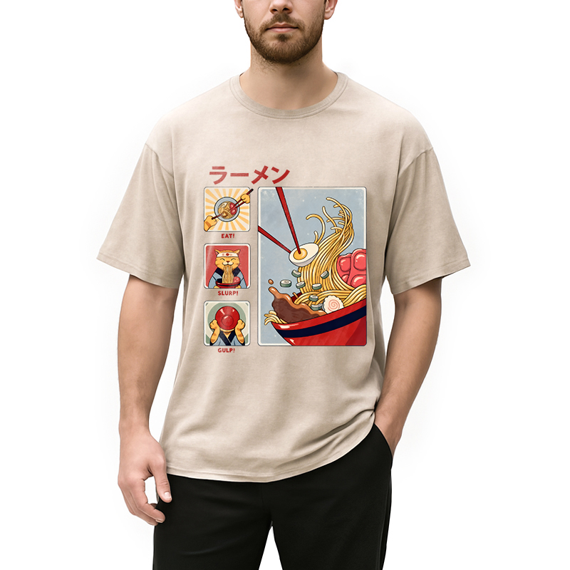 Modecanvas Making Ramen Steps To Cats Washed T-Shirt