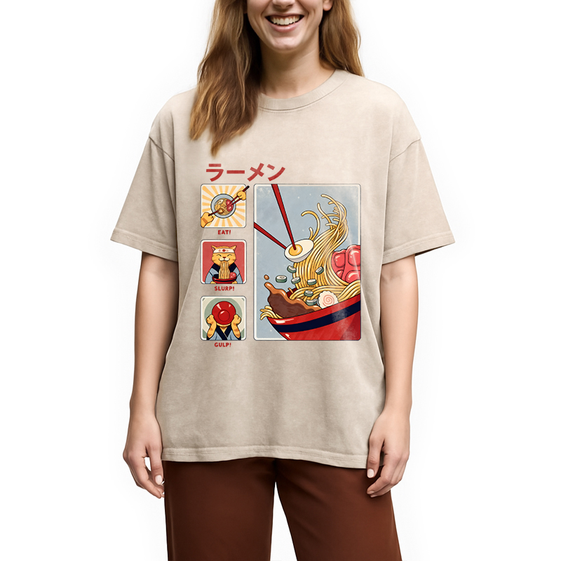 Modecanvas Making Ramen Steps To Cats Washed T-Shirt