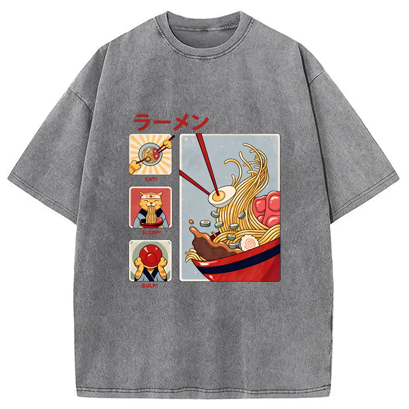 Modecanvas Making Ramen Steps To Cats Washed T-Shirt