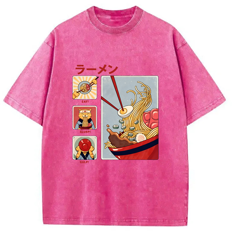 Modecanvas Making Ramen Steps To Cats Washed T-Shirt