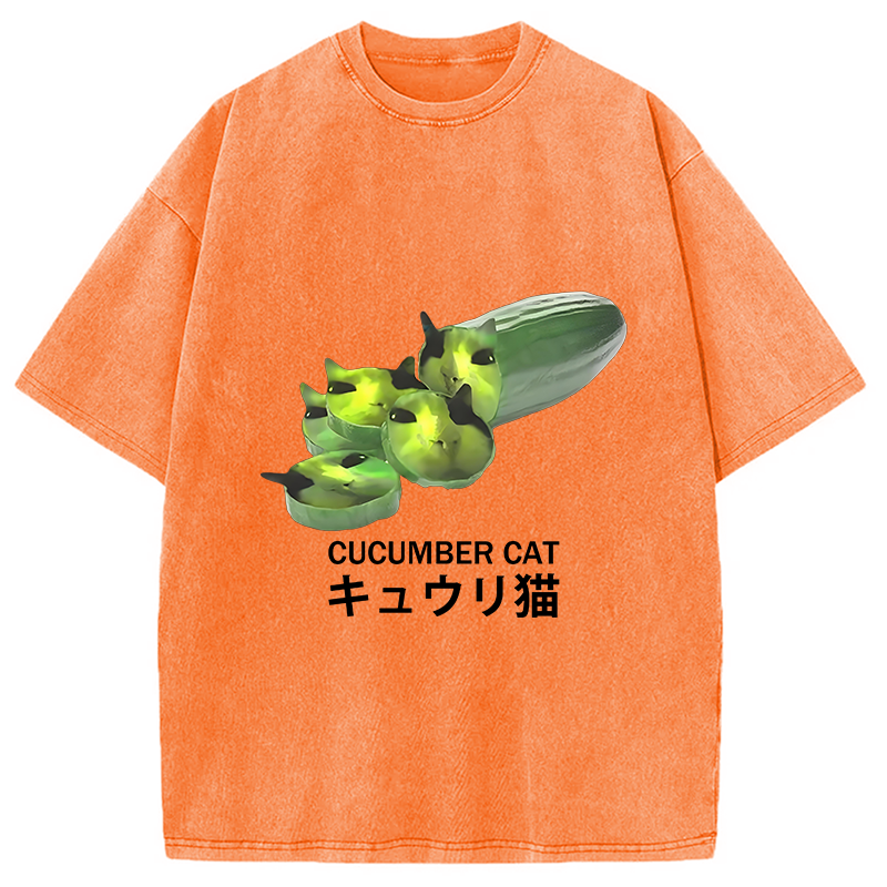 Modecanvas Funny Cucumber Cat Meme Washed T-Shirt