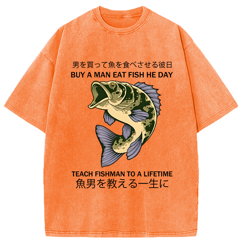 Modecanvas Teach A Man To Fish Washed T-Shirt-modecanvas