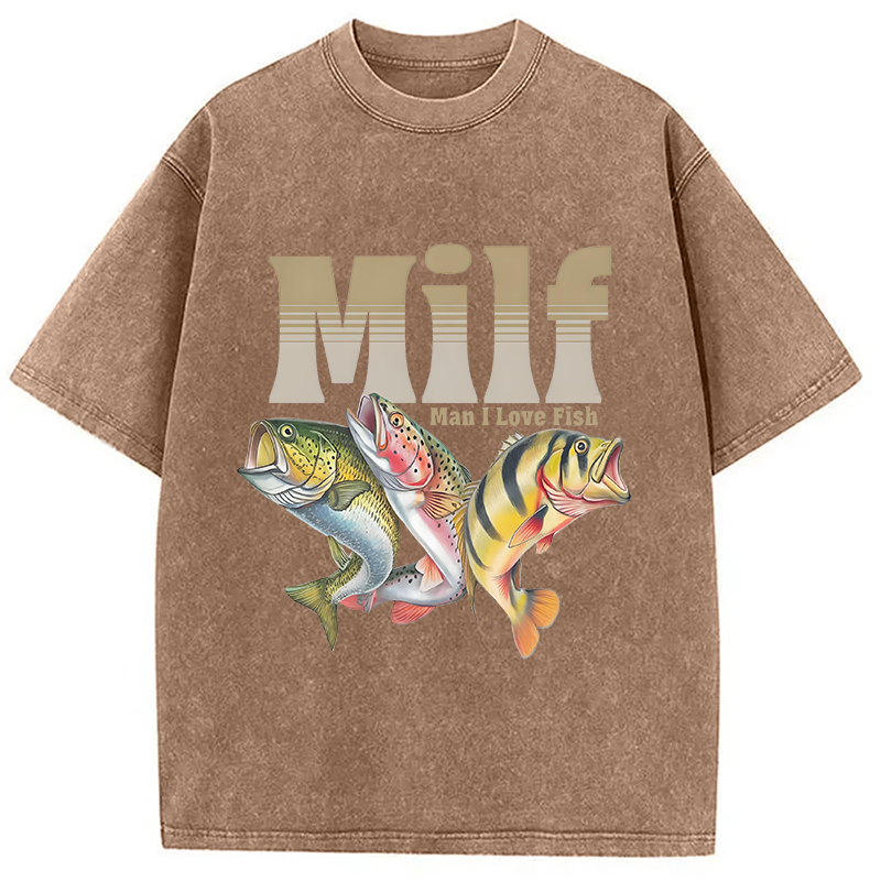 Modecanvas Man I Love Fish Meme Washed T-Shirt-modecanvas