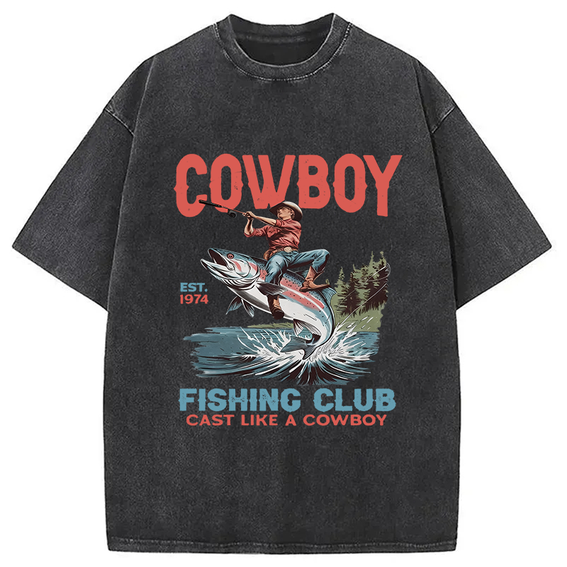 Modecanvas Vintage Cowboy Fish Washed T-Shirt