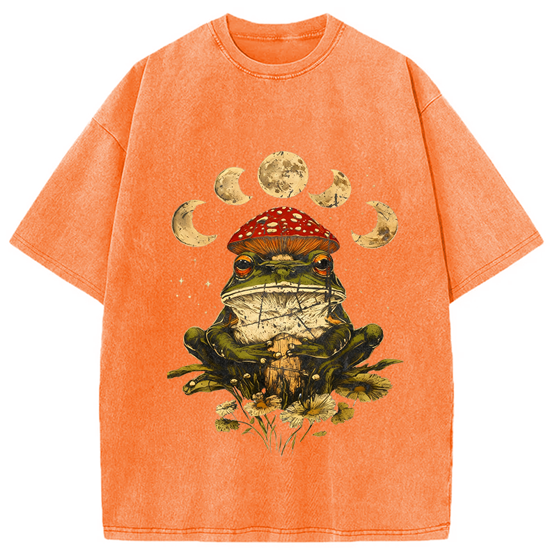 Modecanvas Weird Frog Mushrooms 90s Vintage Washed T-Shirt