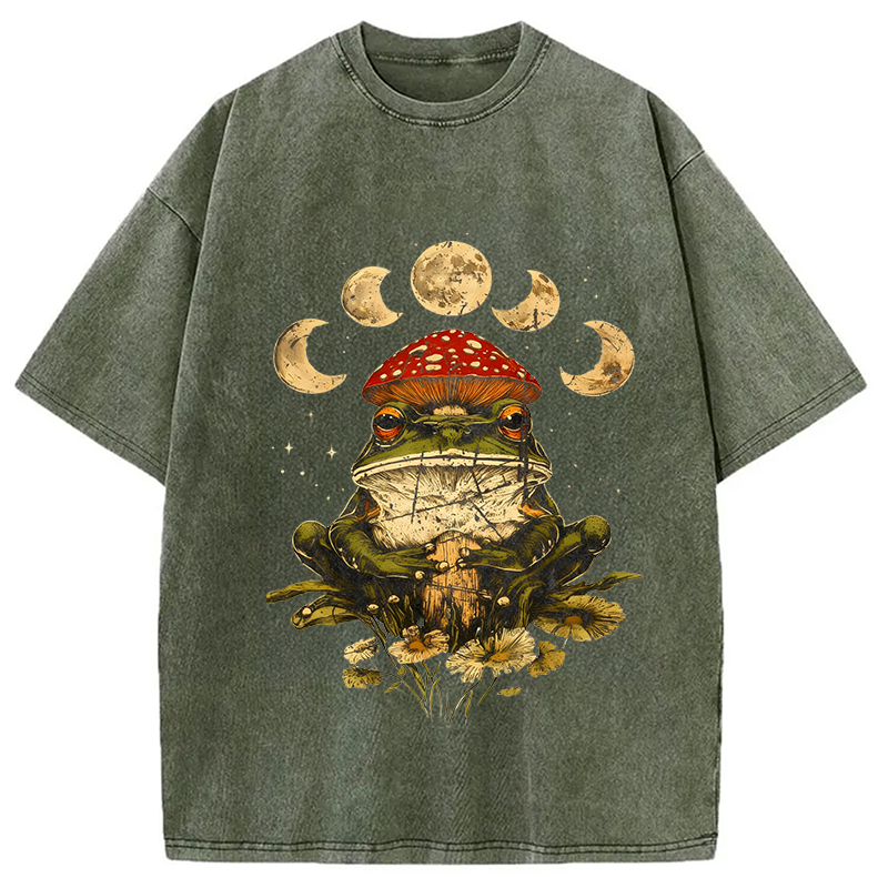 Modecanvas Weird Frog Mushrooms 90s Vintage Washed T-Shirt