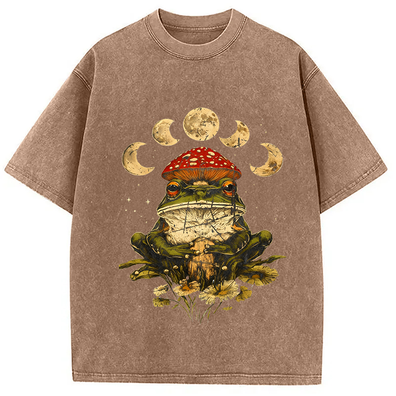 Modecanvas Weird Frog Mushrooms 90s Vintage Washed T-Shirt
