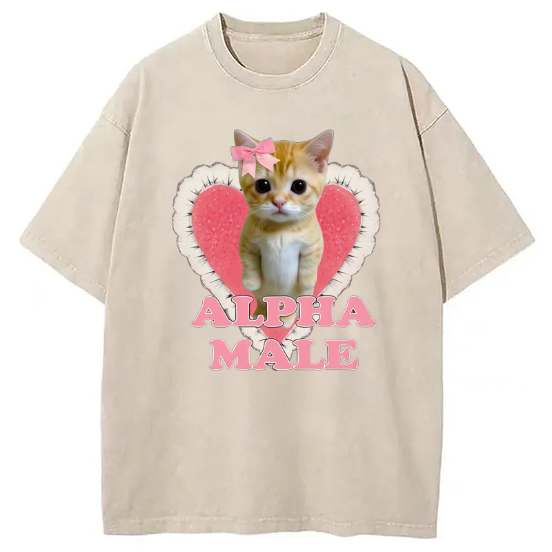 Modecanvas Alpha Male Kitten Washed T-Shirt