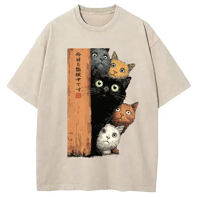 Modecanvas Cats Are Watching You Washed T-Shirt