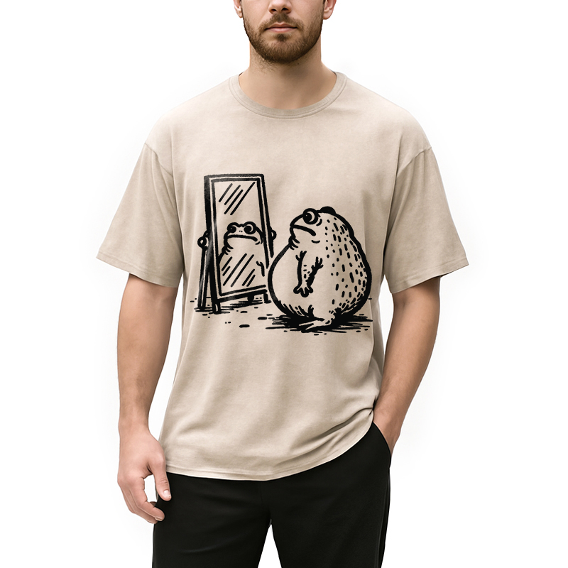 Modecanvas Fat Frog Looking In The Mirror Washed T-Shirt