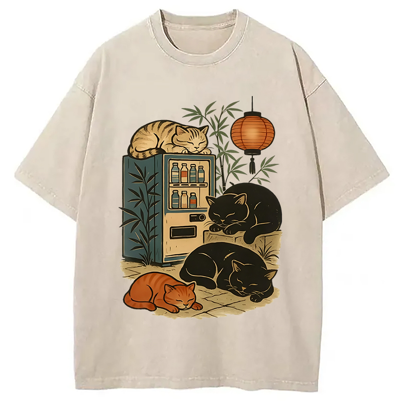 Modecanvas Japanese Vending Machine Cat Washed T-Shirt
