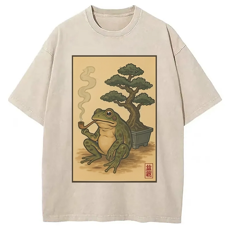 Modecanvas Japanese Frog & Bonsai Washed T-Shirt