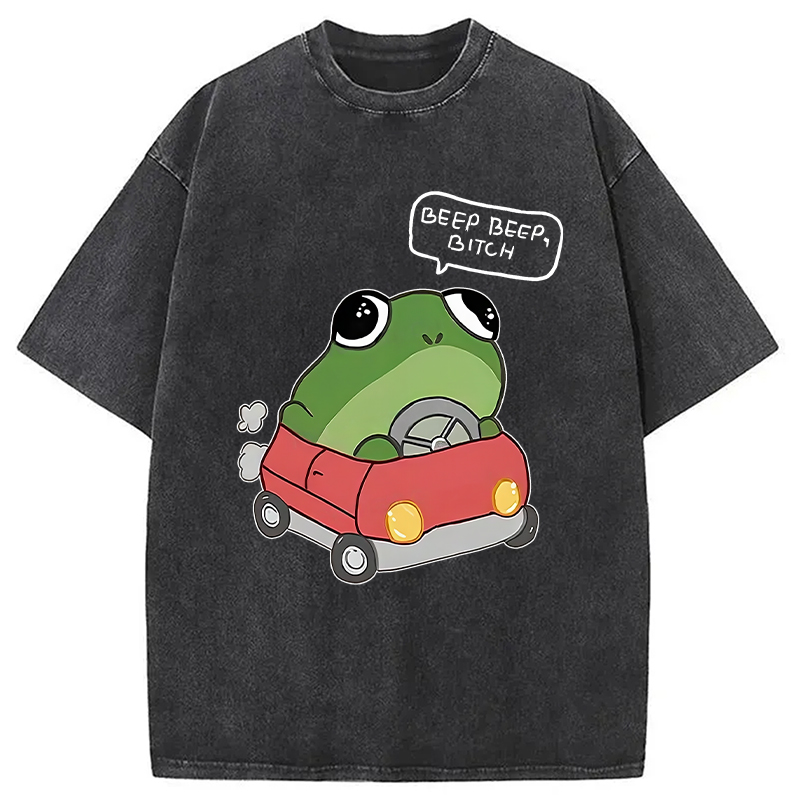Modecanvas Frog Driving Washed T-Shirt