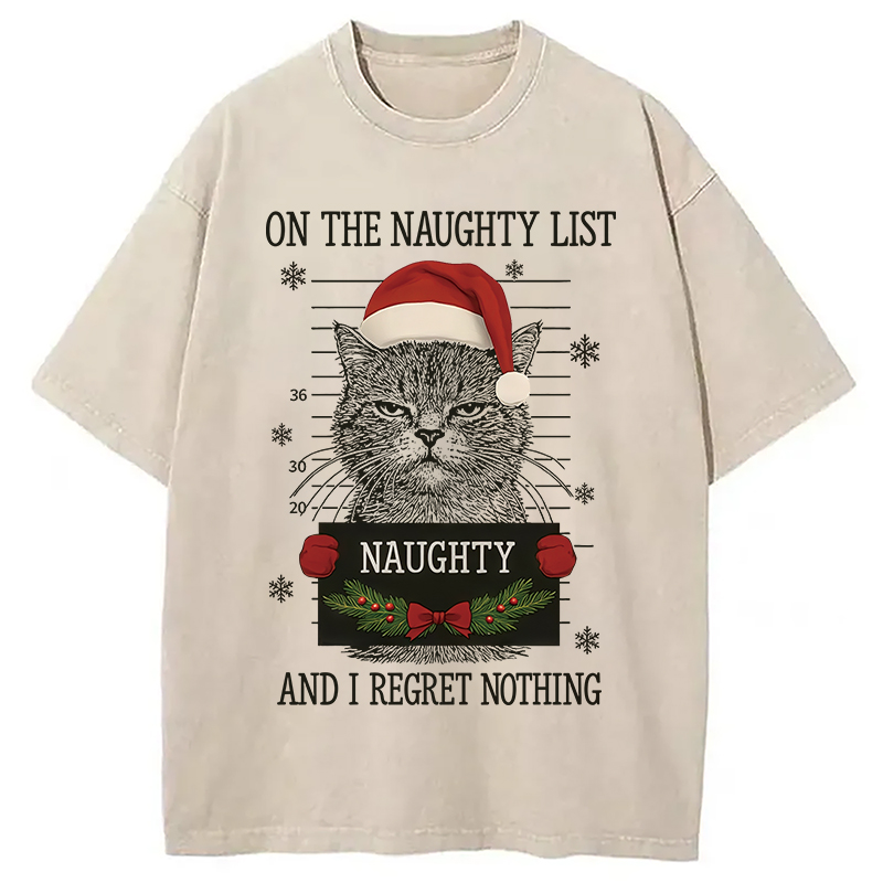 Modecanvas Christmas Naughty Cat Washed T-Shirt
