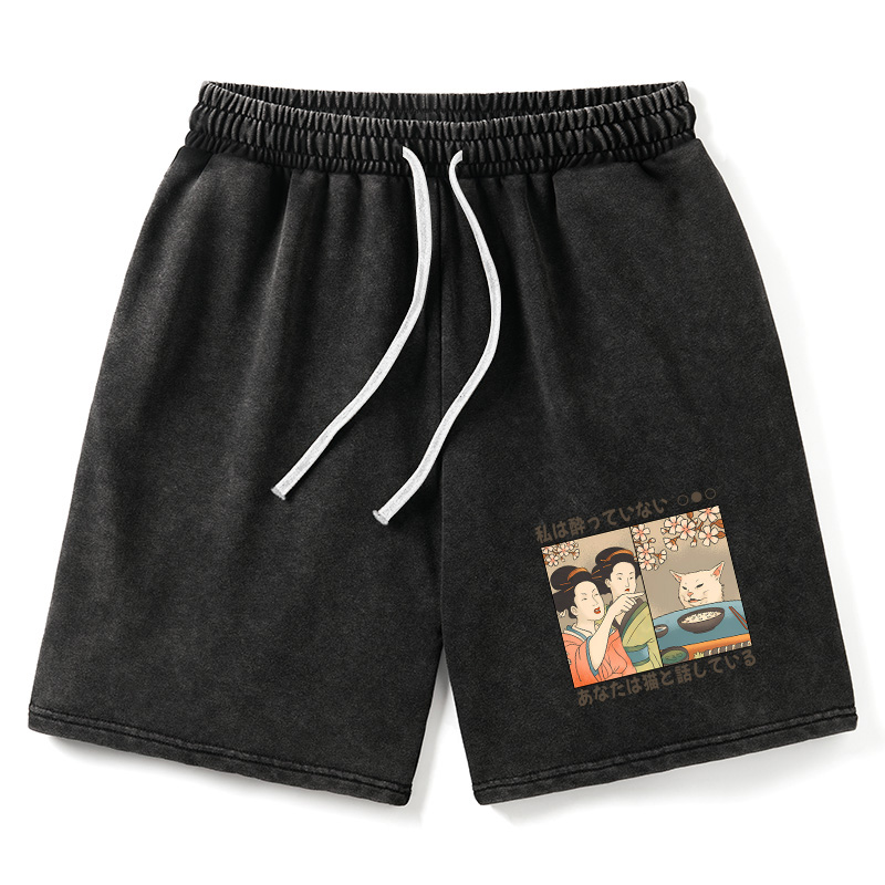Modecanvas Japanese Woman Shouting at a Cat Washed Shorts