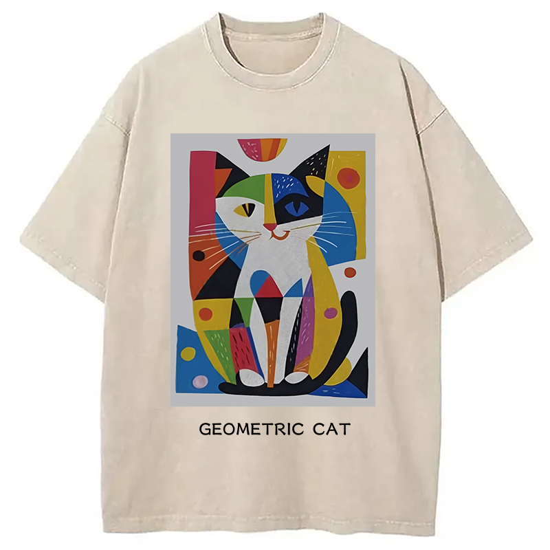 Modecanvas Vintage Picatso Cat Graffiti Washed T-Shirt