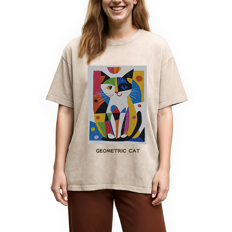 Modecanvas Vintage Picatso Cat Graffiti Washed T-Shirt