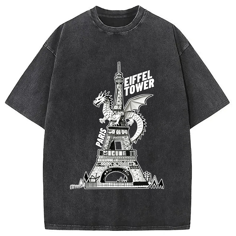 Modecanvas Dragon Eiffel Tower Washed T-Shirt