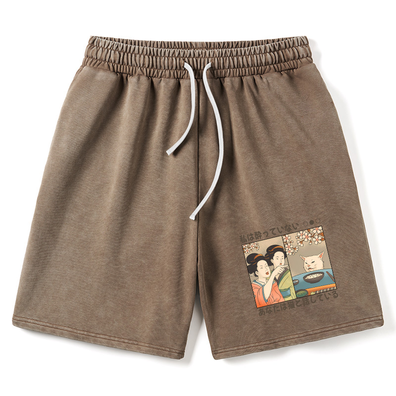 Modecanvas Japanese Woman Shouting at a Cat Washed Shorts
