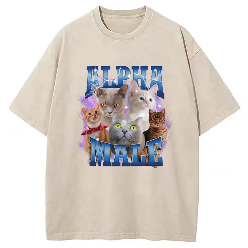 Modecanvas Blue Lightning Alpha Male Washed T-Shirt-modecanvas