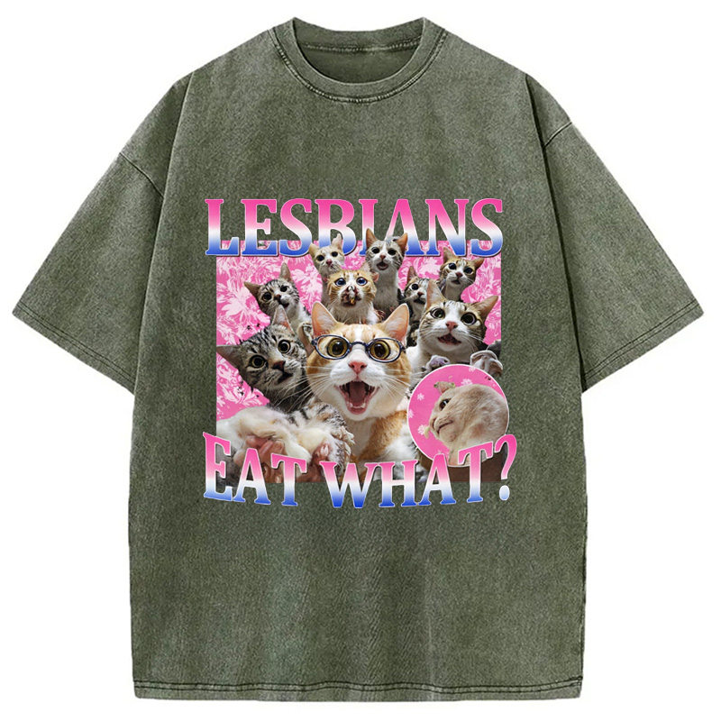 Modecanvas Lesbians Eat What Cat Washed T-Shirt