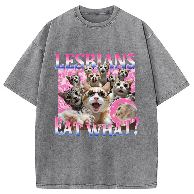 Modecanvas Lesbians Eat What Cat Washed T-Shirt