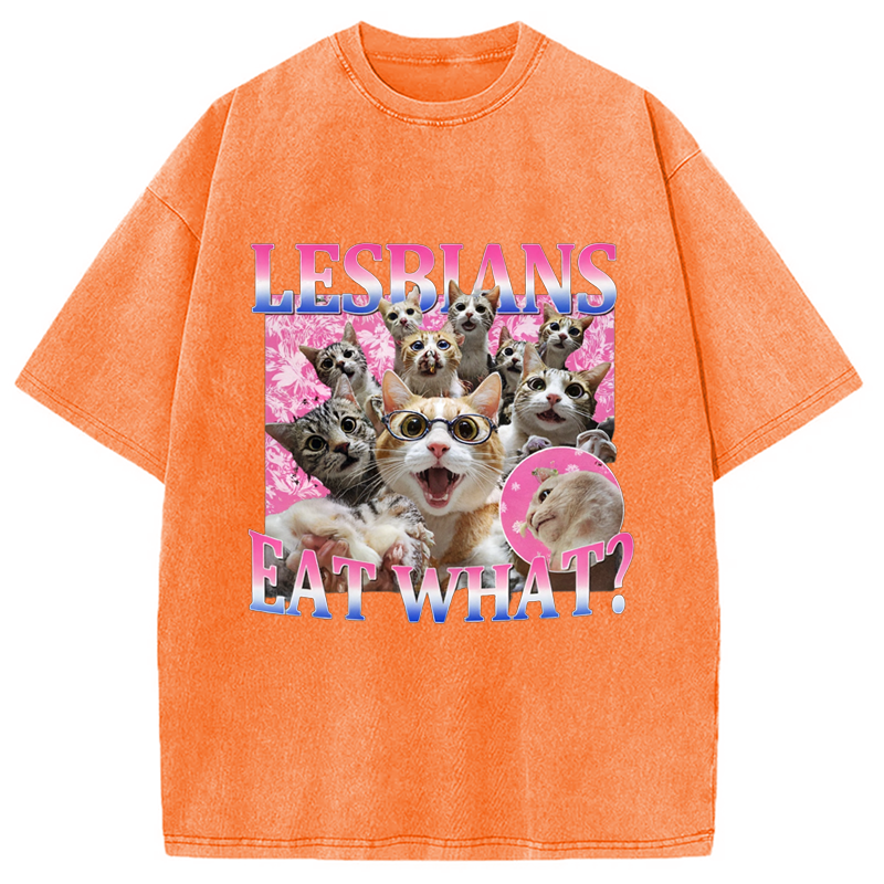 Modecanvas Lesbians Eat What Cat Washed T-Shirt