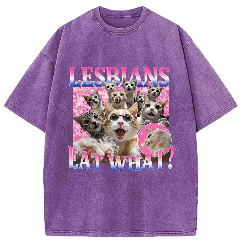 Modecanvas Lesbians Eat What Cat Washed T-Shirt