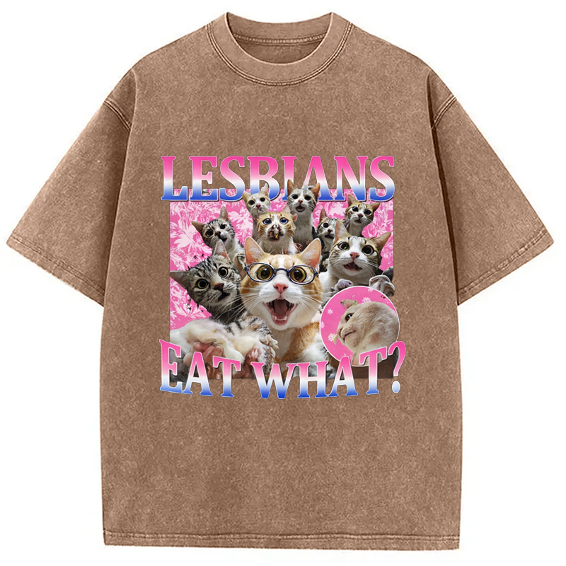Modecanvas Lesbians Eat What Cat Washed T-Shirt
