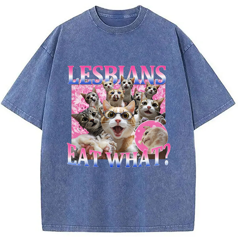 Modecanvas Lesbians Eat What Cat Washed T-Shirt