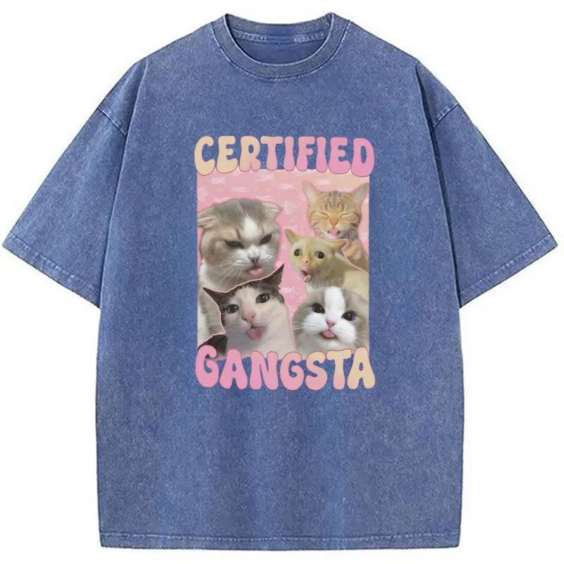 Modecanvas Certified Gangsta Cats Washed T-Shirt