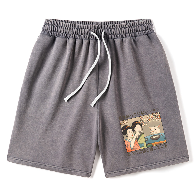 Modecanvas Japanese Woman Shouting at a Cat Washed Shorts