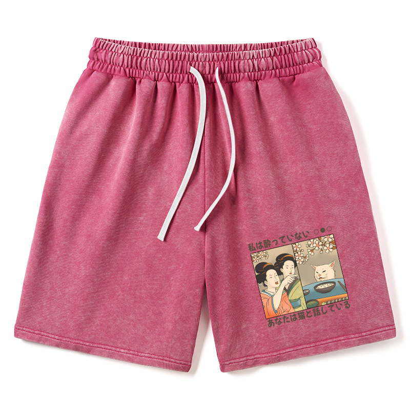 Modecanvas Japanese Woman Shouting at a Cat Washed Shorts