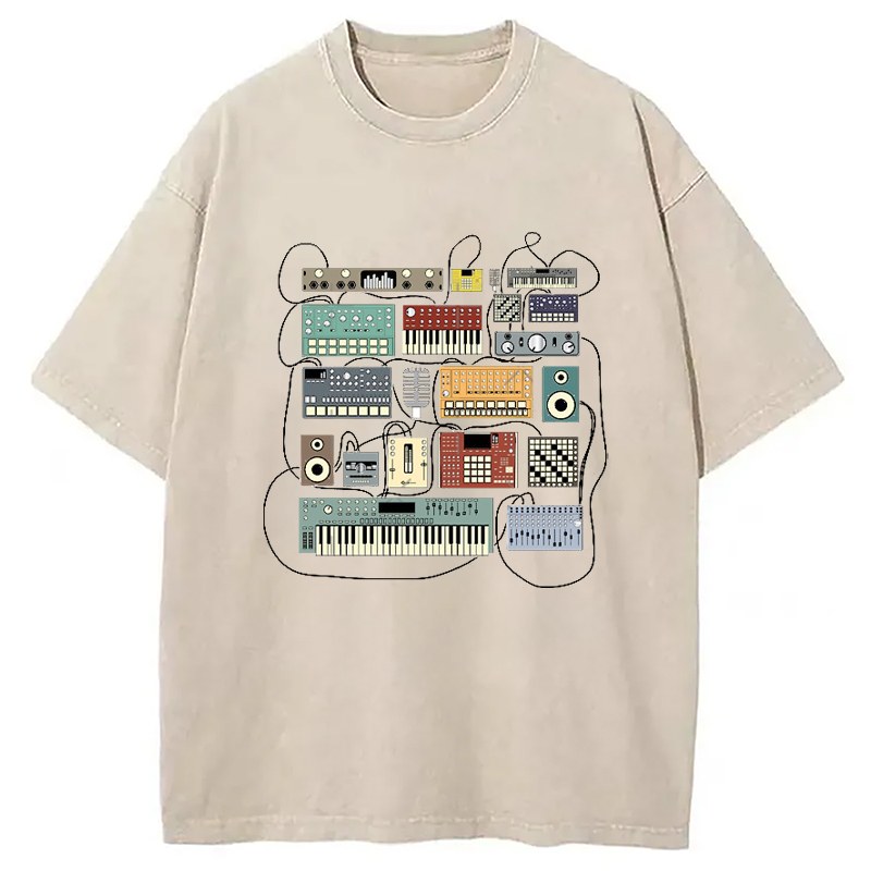 Modecanvas Electronic Musician Synthesizer and Drum Machine Dj Washed T-Shirt