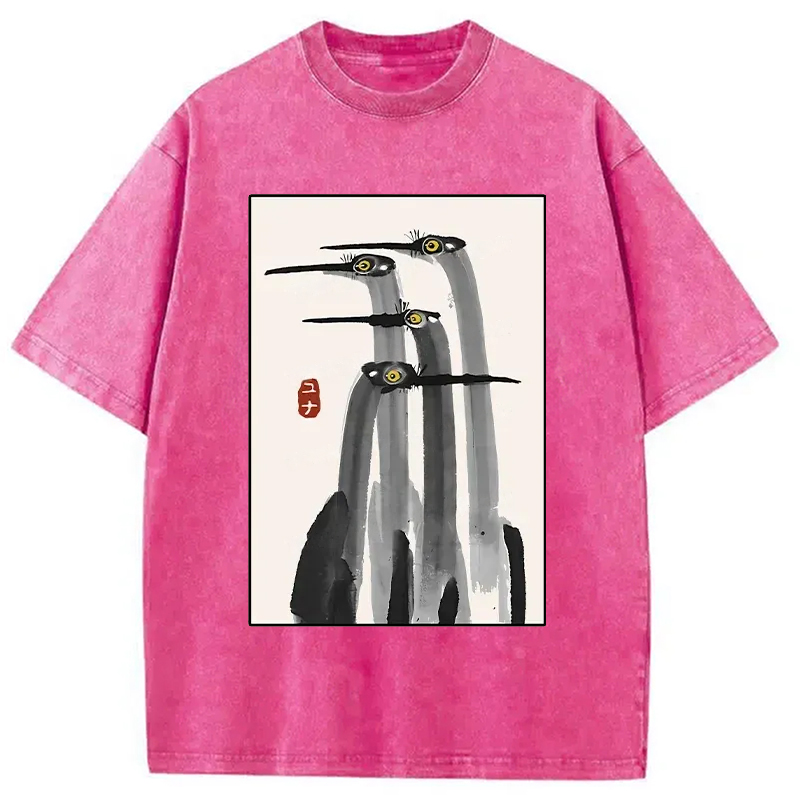 Modecanvas Japanese Crane Poster Washed T-Shirt