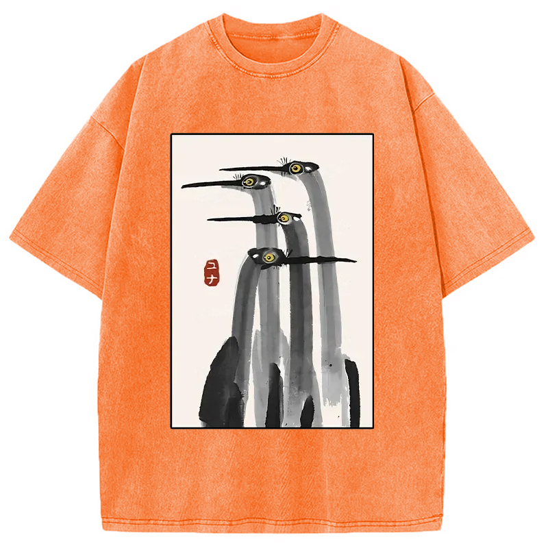 Modecanvas Japanese Crane Poster Washed T-Shirt