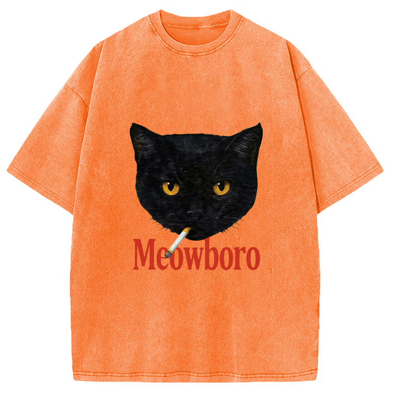 Modecanvas Smoking Black Cat Vintage Washed T-Shirt-modecanvas