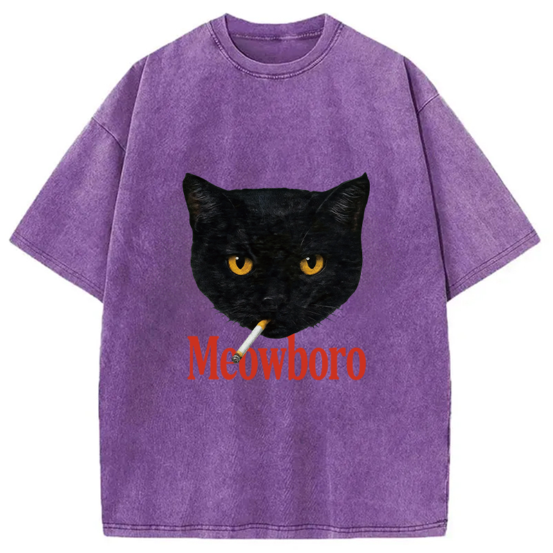 Modecanvas Smoking Black Cat Vintage Washed T-Shirt-modecanvas
