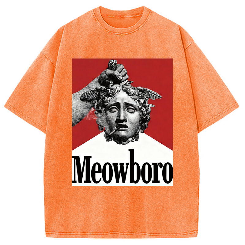 Modecanvas Funny Meowboro Cigarettes Meme Vintage Washed T-Shirt