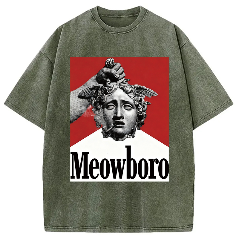 Modecanvas Funny Meowboro Cigarettes Meme Vintage Washed T-Shirt