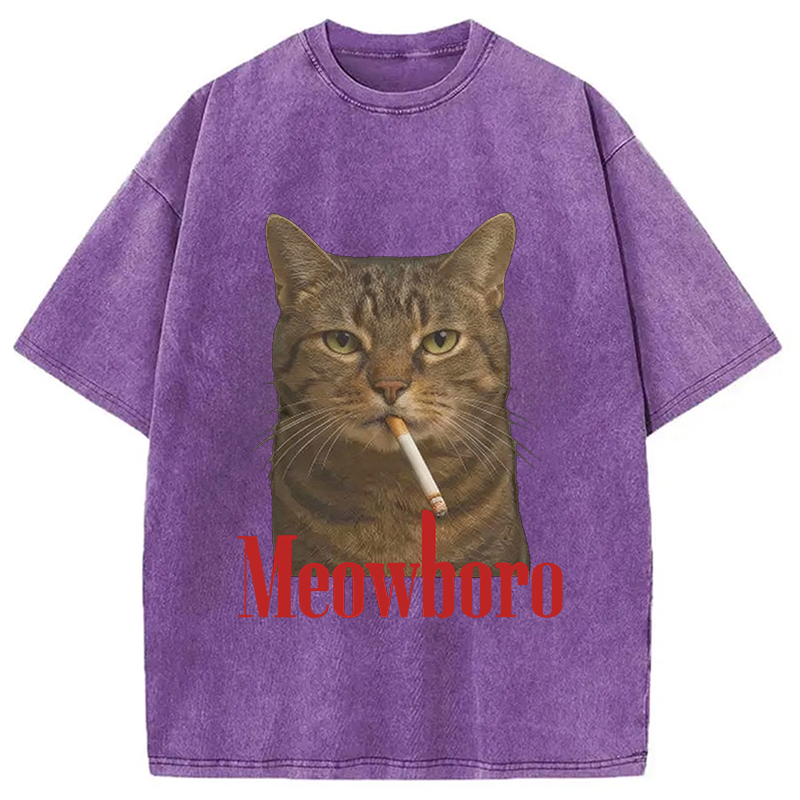 Modecanvas Funny Realistic Cat Meme Washed T-Shirt-modecanvas