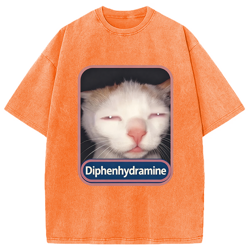 Modecanvas Diphenhydramine Cat Meme Washed T-Shirt-modecanvas
